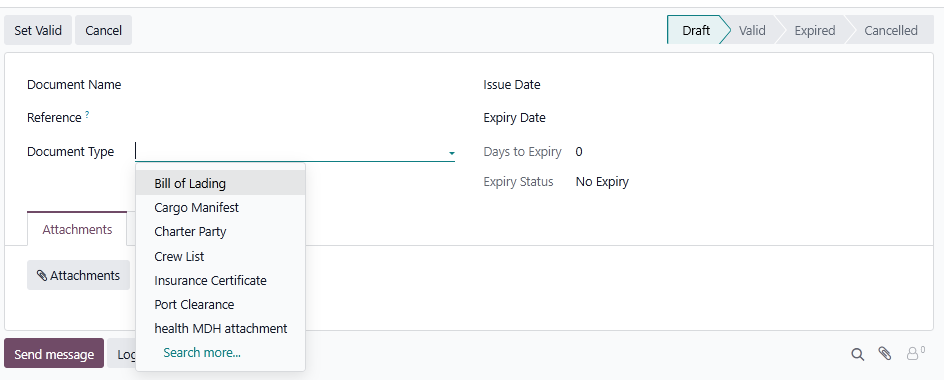 Operational documents screen in Voyage-OS