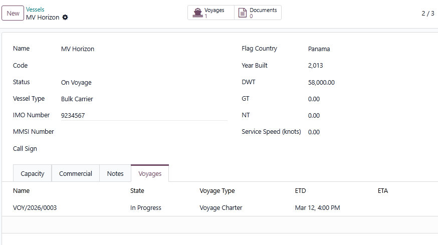 Vessel management screen in Voyage-OS
